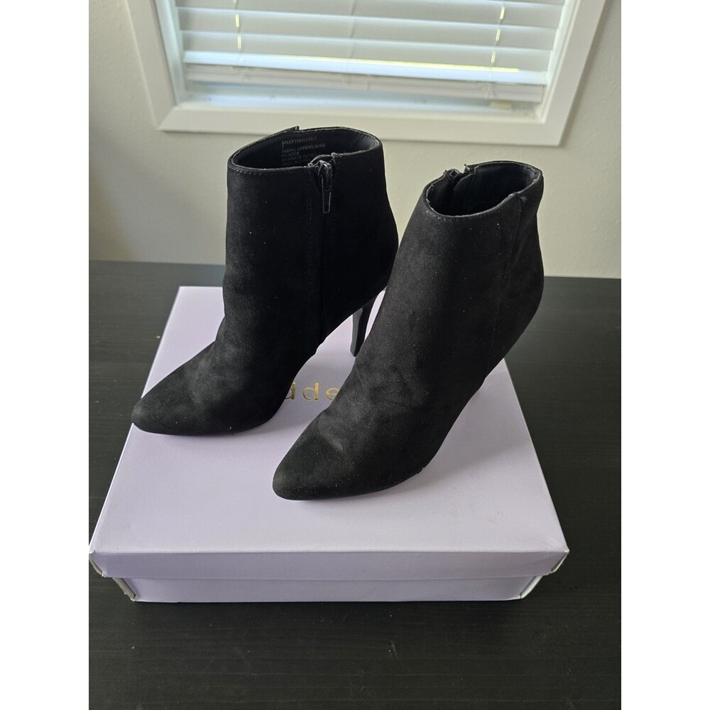 NIB Madden Girl "Sally" women's black suede high-heel booties Size 7